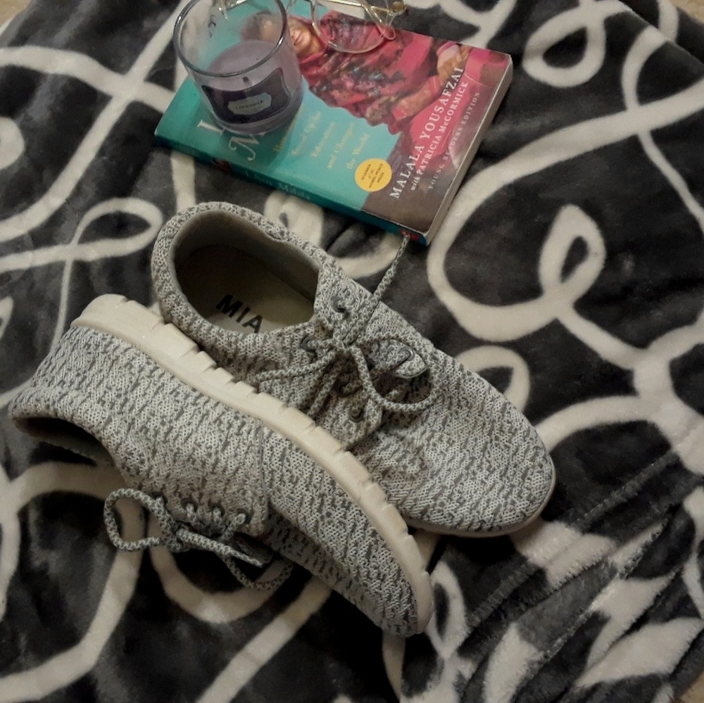 white and grey striped mia shoes
